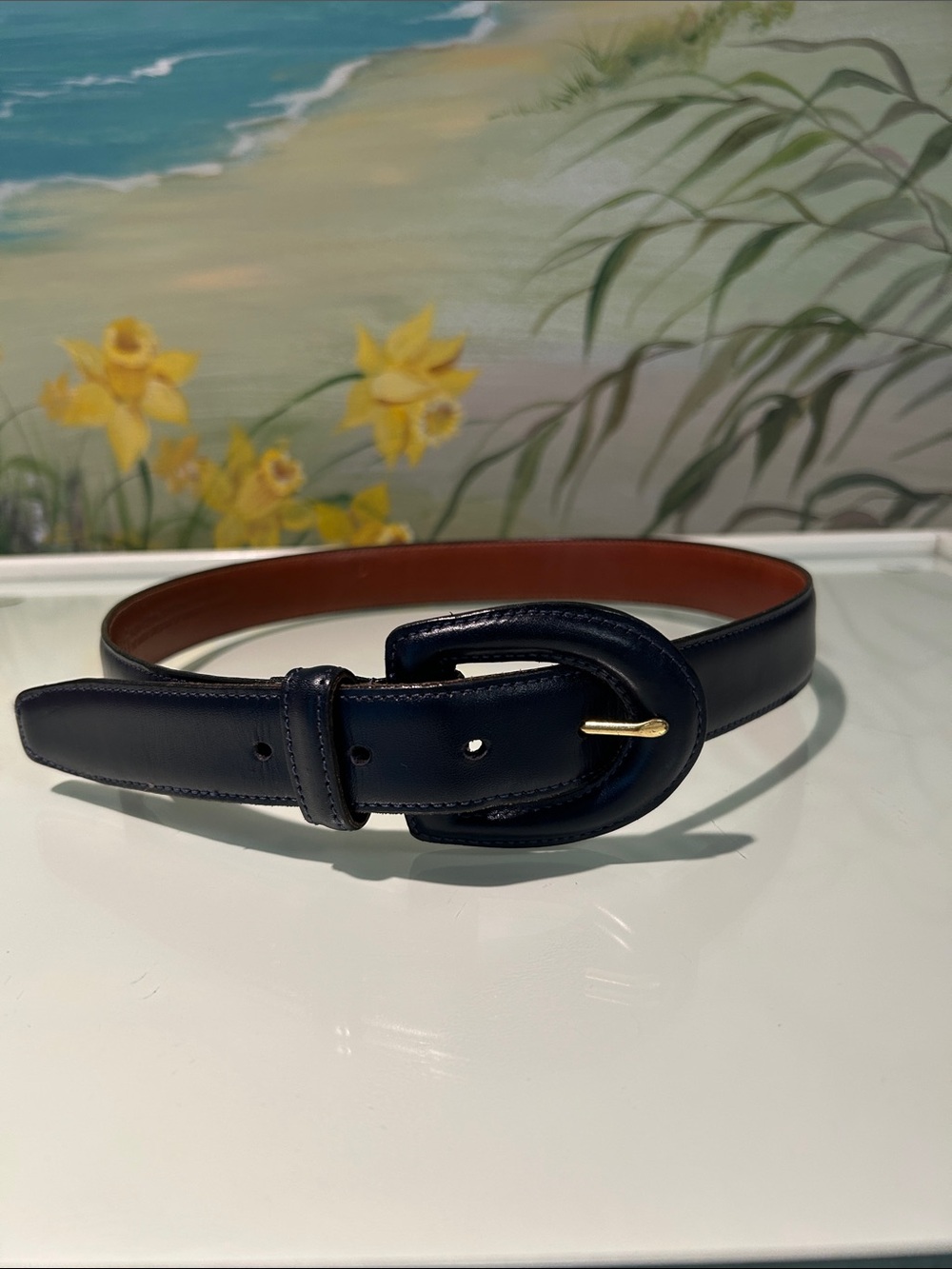 Vintage COACH Navy Blue Burnished Cowhide Leather Belt #3901 - Medium